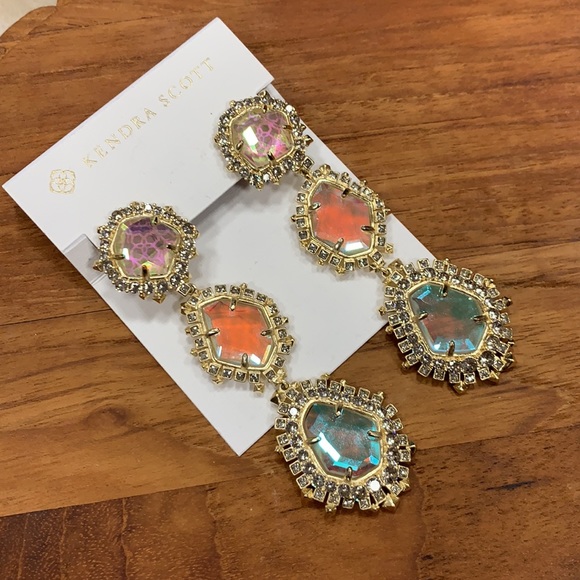 HOST PIC KENDRA SCOTT COLOR CHANGING ARIA 14K DROP DICHROIC GLASS EARRINGS - Picture 3 of 14